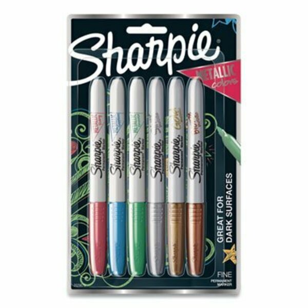 Sanford Sharpie, METALLIC FINE POINT PERMANENT MARKERS, BULLET TIP, BLUE-GREEN-RED, 6PK 2029678